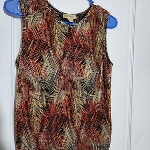 Vintage Plisse Sleeveless Tank Blouse Womens L Red Green Colorblock BS0562